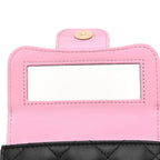 Lambskin Quilted Bi-Color Top Handle Clutch With Chain Black Pink