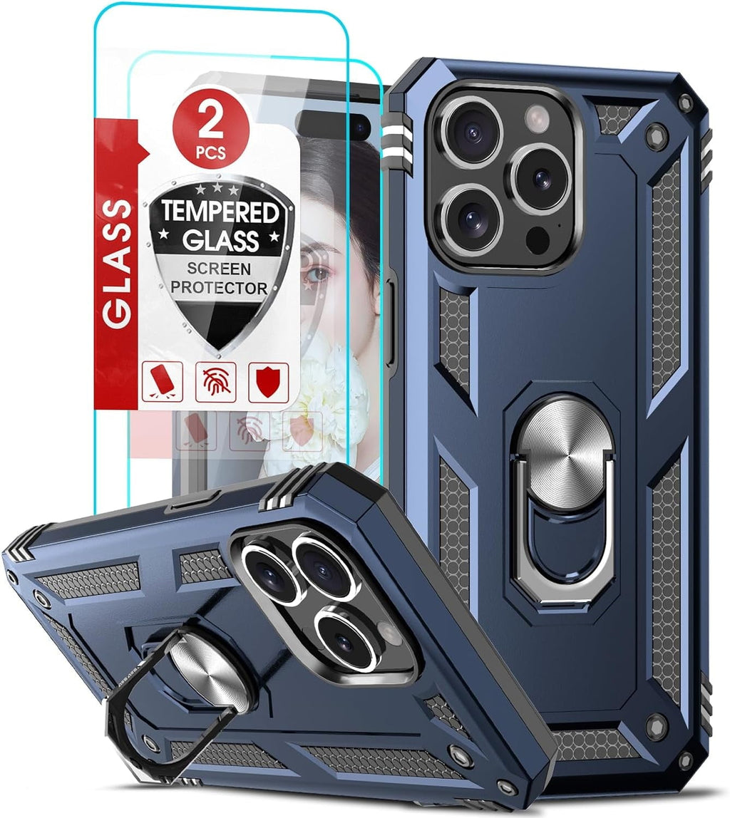 Entronix Bundle Compatible with iPhone 15 Pro Max - Guard Gripstand Case & 2 Clear Screen Protectors