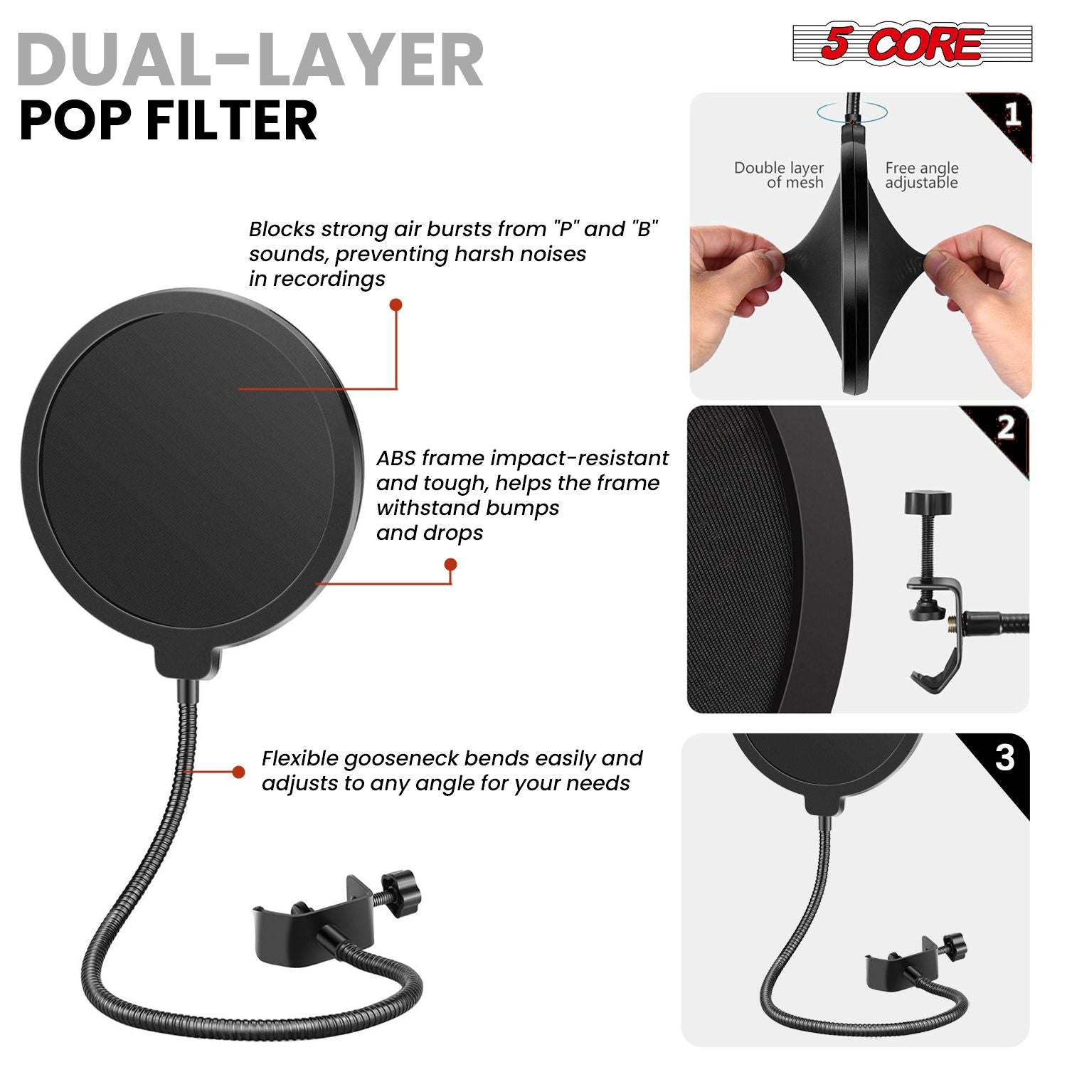 Microphone Arm Stand Upgraded Adjustable Suspension Boom Scissor Arm Mic Holder with Pop Filter 3/8" to 5/8" Adapter Mic Clip Shock Mount Cable Ties ARM SET 16