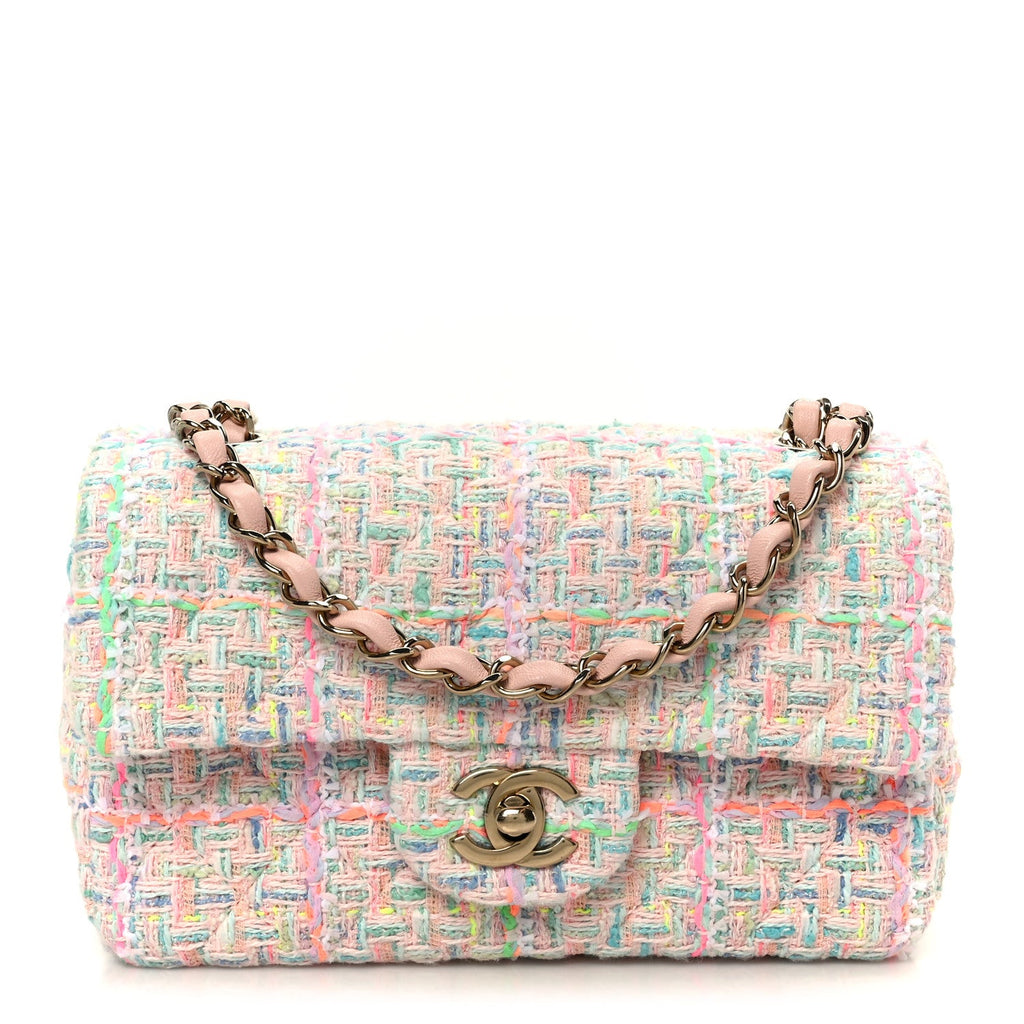 Tweed Quilted Mini Rectangular Flap Pink Green Orange Purple