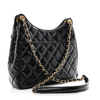 Shiny Crumpled Calfskin Quilted Wavy CC Hobo Black