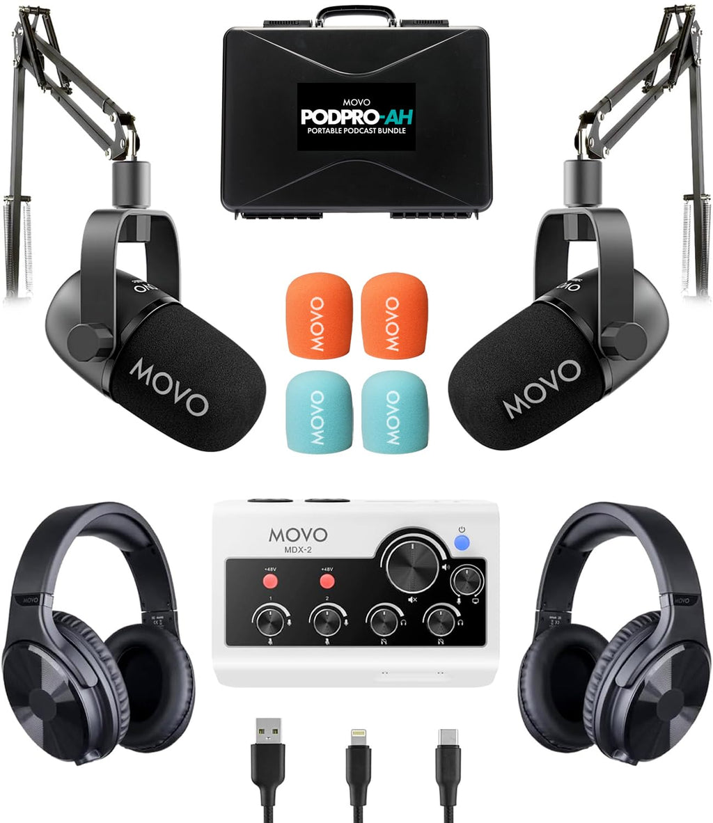 Movo PodPro-AH Portable Podcasting Bundle for 2 for Smartphones and Computers