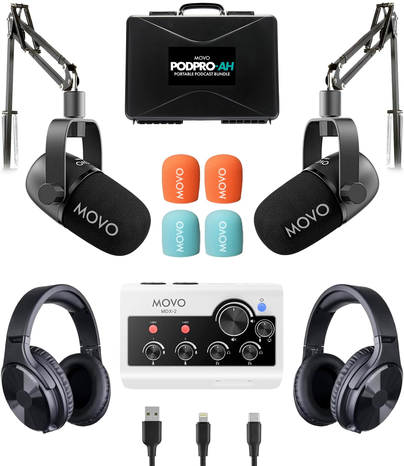 Movo PodPro-AH Portable Podcasting Bundle for 2 for Smartphones and Computers