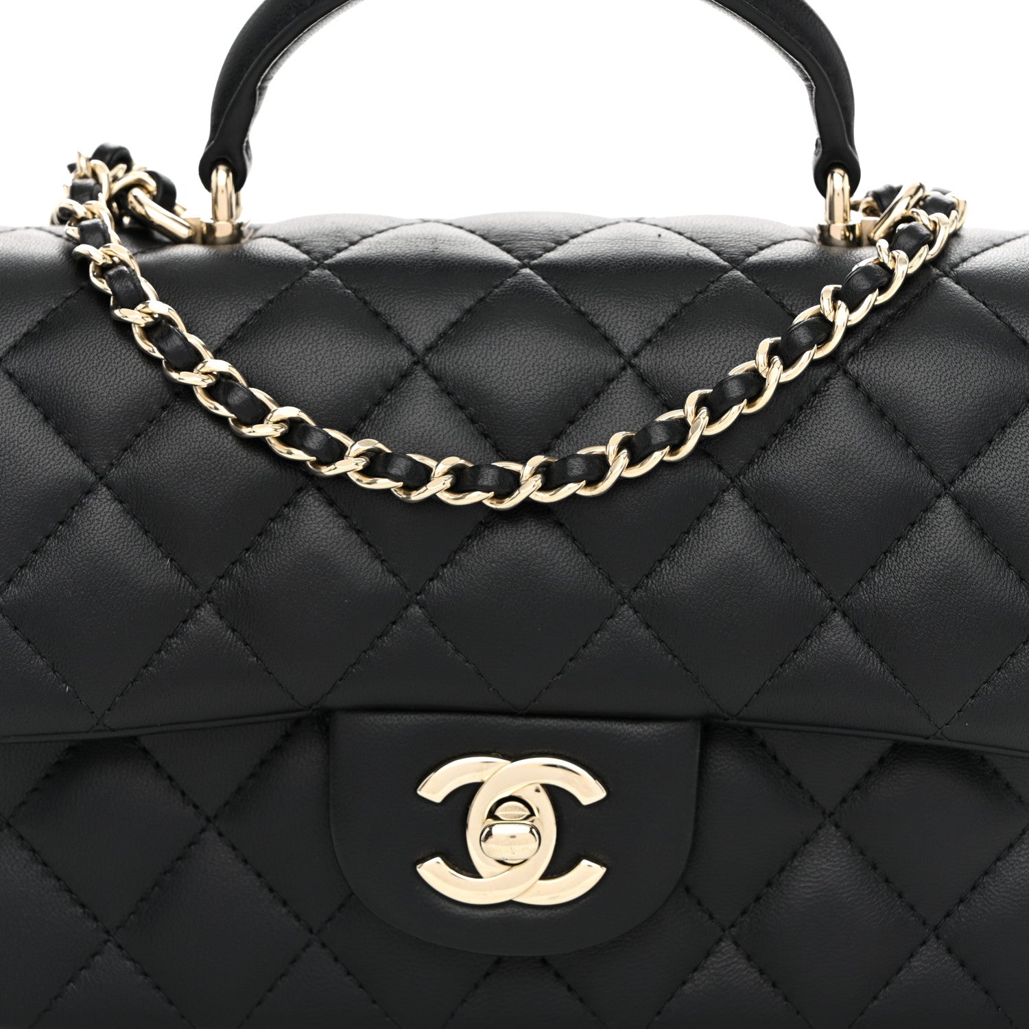 Lambskin Quilted Mini Top Handle Rectangular Flap Black