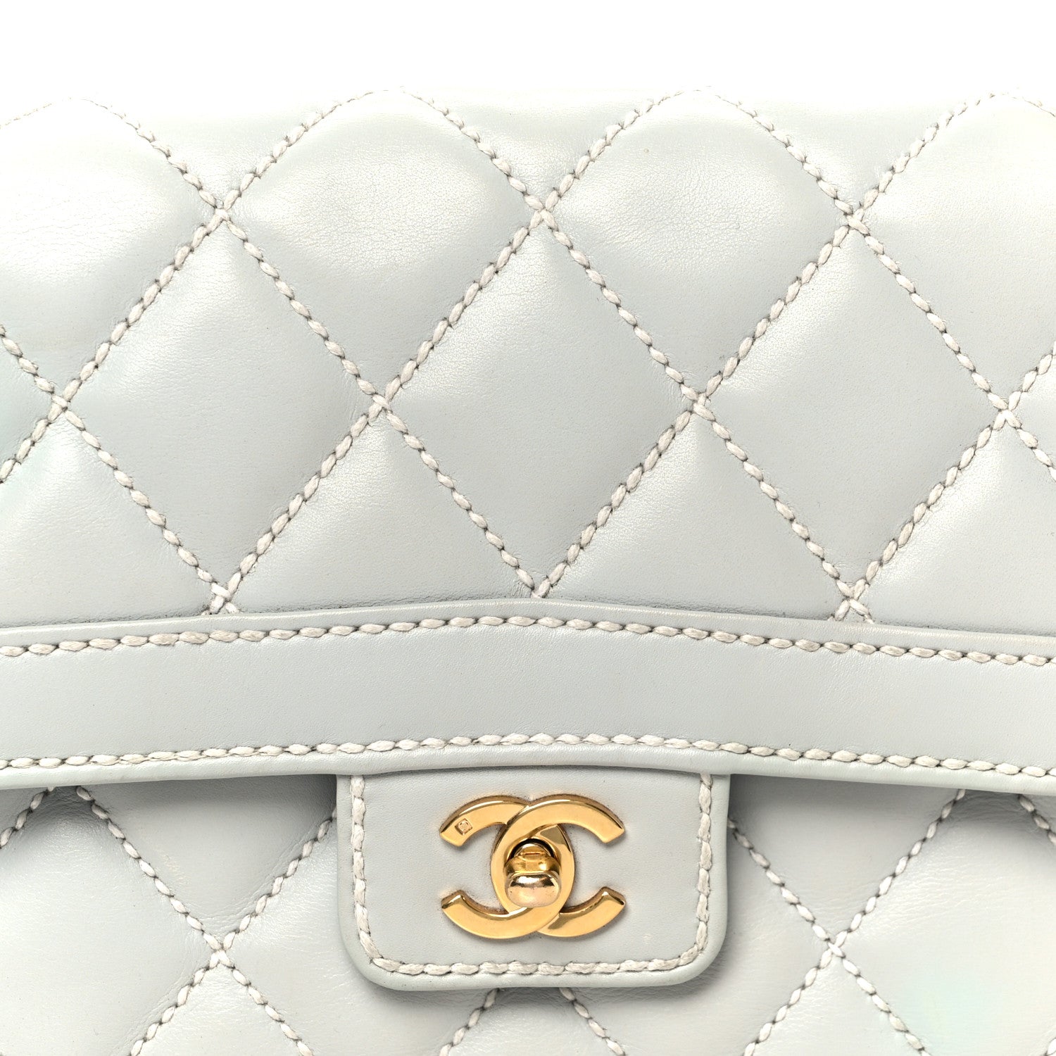 Calfskin Quilted Wild Stitch Large Flap Light Blue