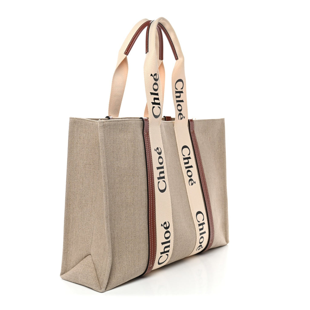 Cotton Calfskin Large Woody Ribbon Tote White Brown