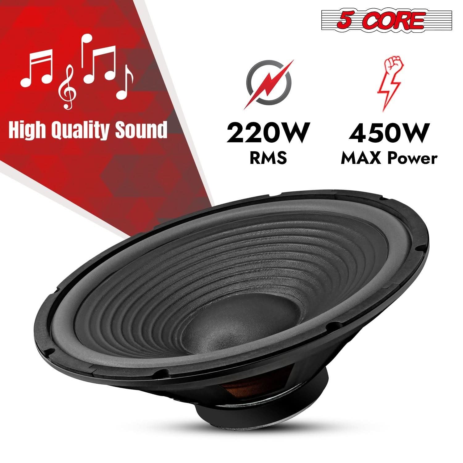15 Inch Subwoofer 450 Watt Car Audio Sub Woofer 4 Ohm Pair w Deep Bass Replacement Component Loud Speaker for Auto Truck Vehicle -WF 15 140 4OHM 2PCS
