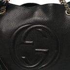Pebbled Calfskin Medium Soho Chain Shoulder Bag Black