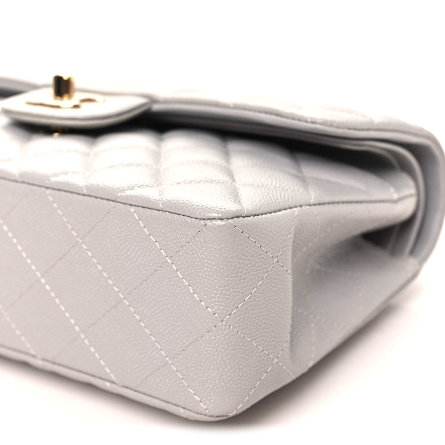 Caviar Quilted Small Double Flap Grey