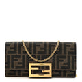 Fabric Jacquard FF 1974 Continental Wallet On Chain Tobacco Moro