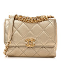 Metallic Lambskin Quilted Mini CC Crystal Logo Chain Flap Gold