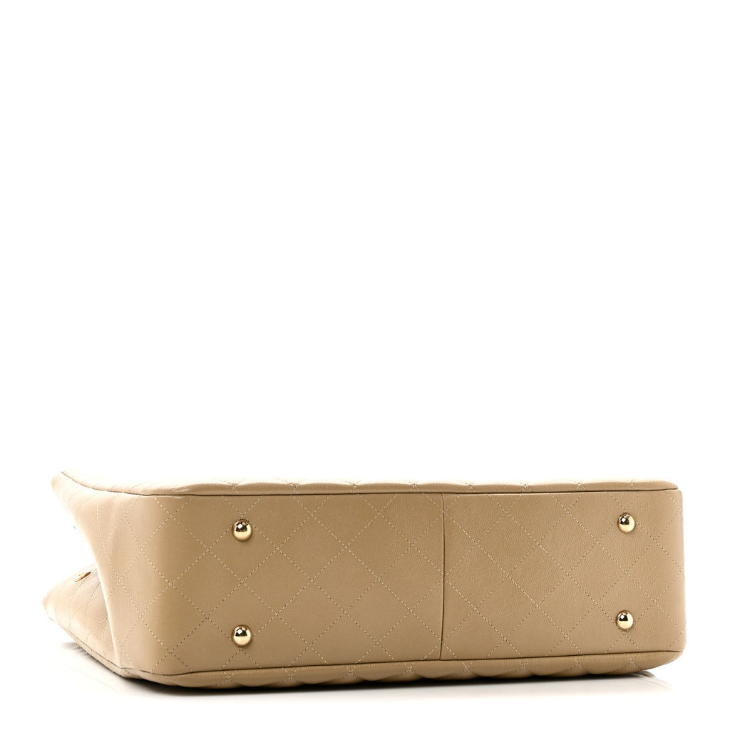 Caviar Quilted Large Shopping Tote Dark Beige