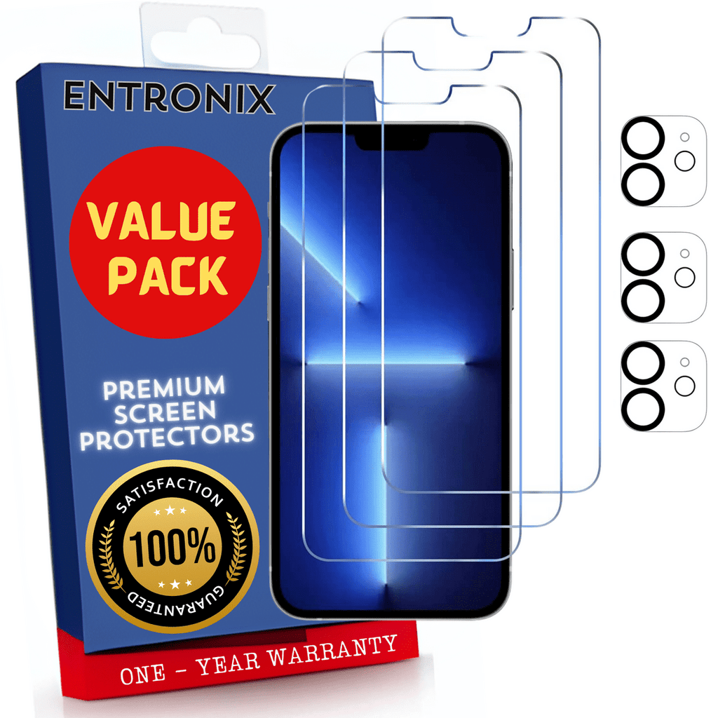 Entronix Clear Screen Protector & Camera Lens Protector Compatible with iPhone 12 - 6-Piece Combo