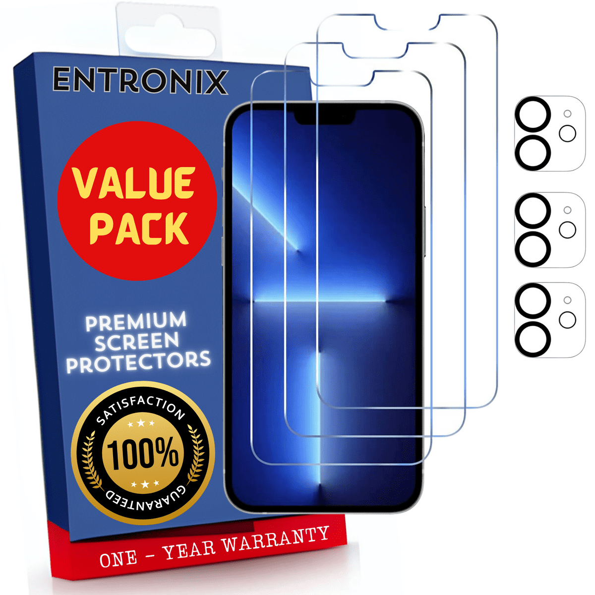 Entronix Clear Screen Protector & Camera Lens Protector Compatible with iPhone 12 - 6-Piece Combo