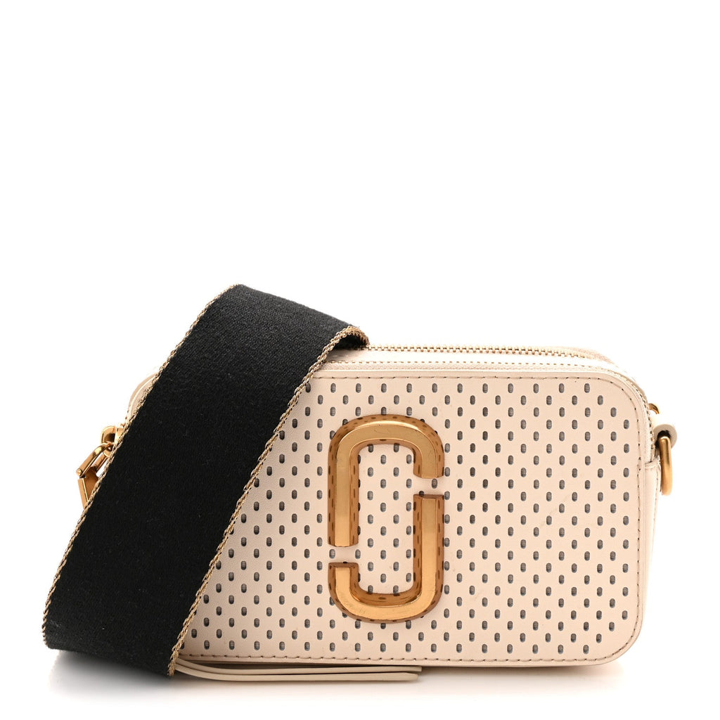 Perforated Calfskin Small Snapshot Camera Bag Tapioca