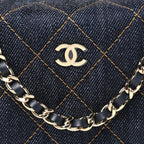 Denim Quilted Hobo Clutch With Chain Dark Blue Orange