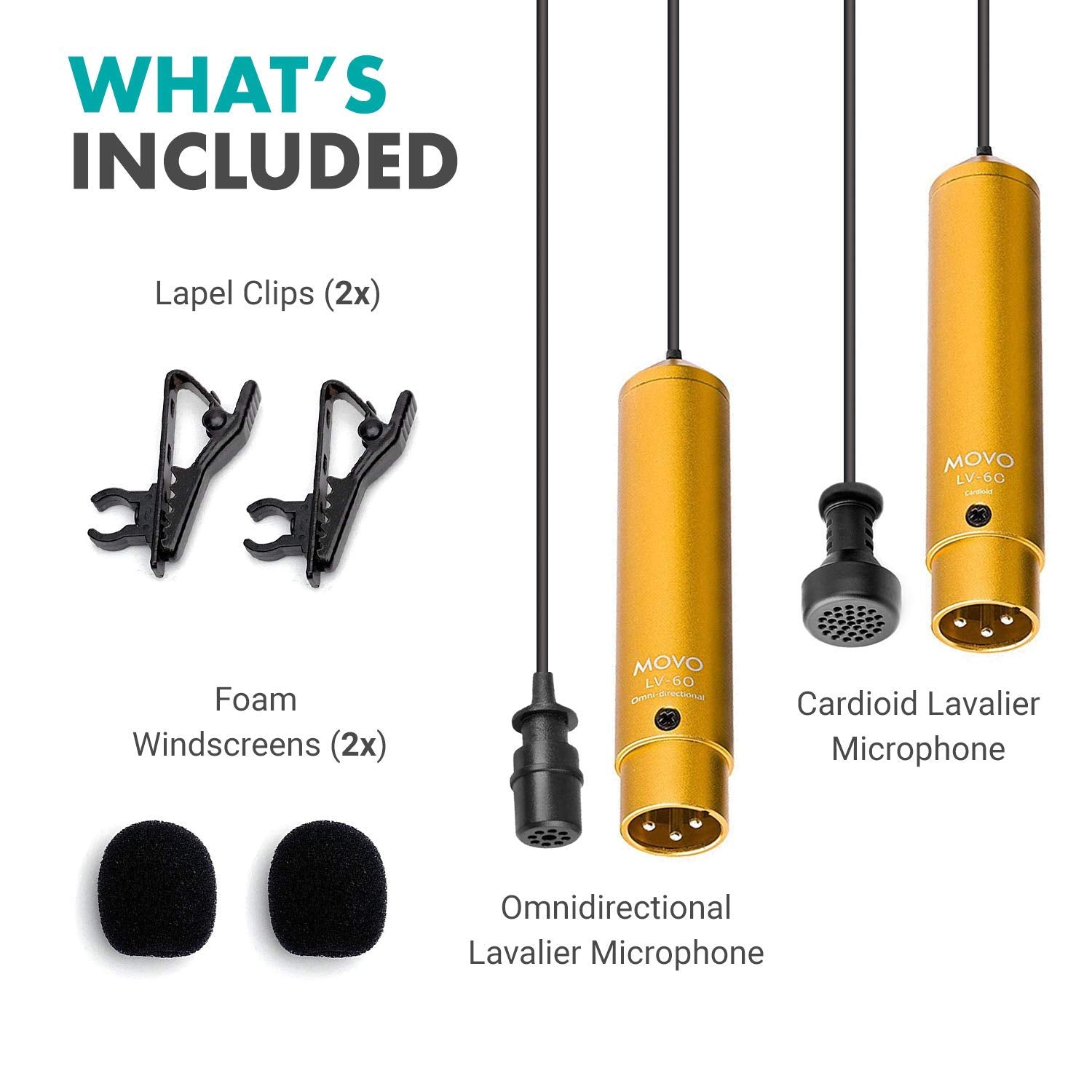 Movo LV-6 Omnidirectional & Cardioid Lav Mic Set