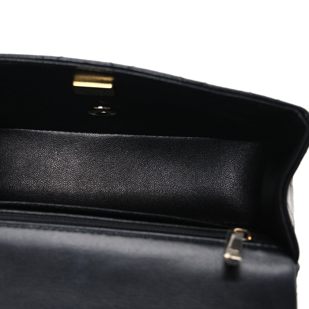 Lambskin Quilted Mini Top Handle Rectangular Flap Black