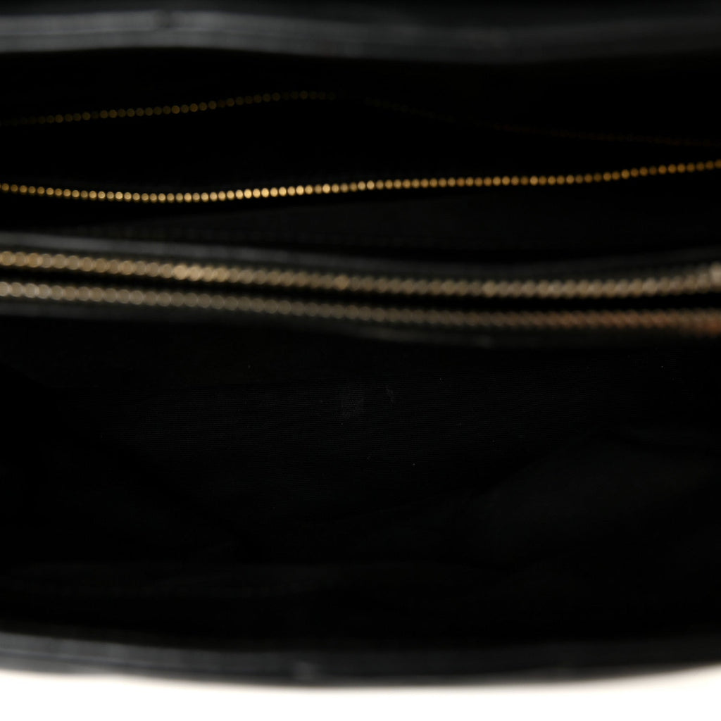 Calfskin Y Quilted Monogram Medium Loulou Chain Satchel Black
