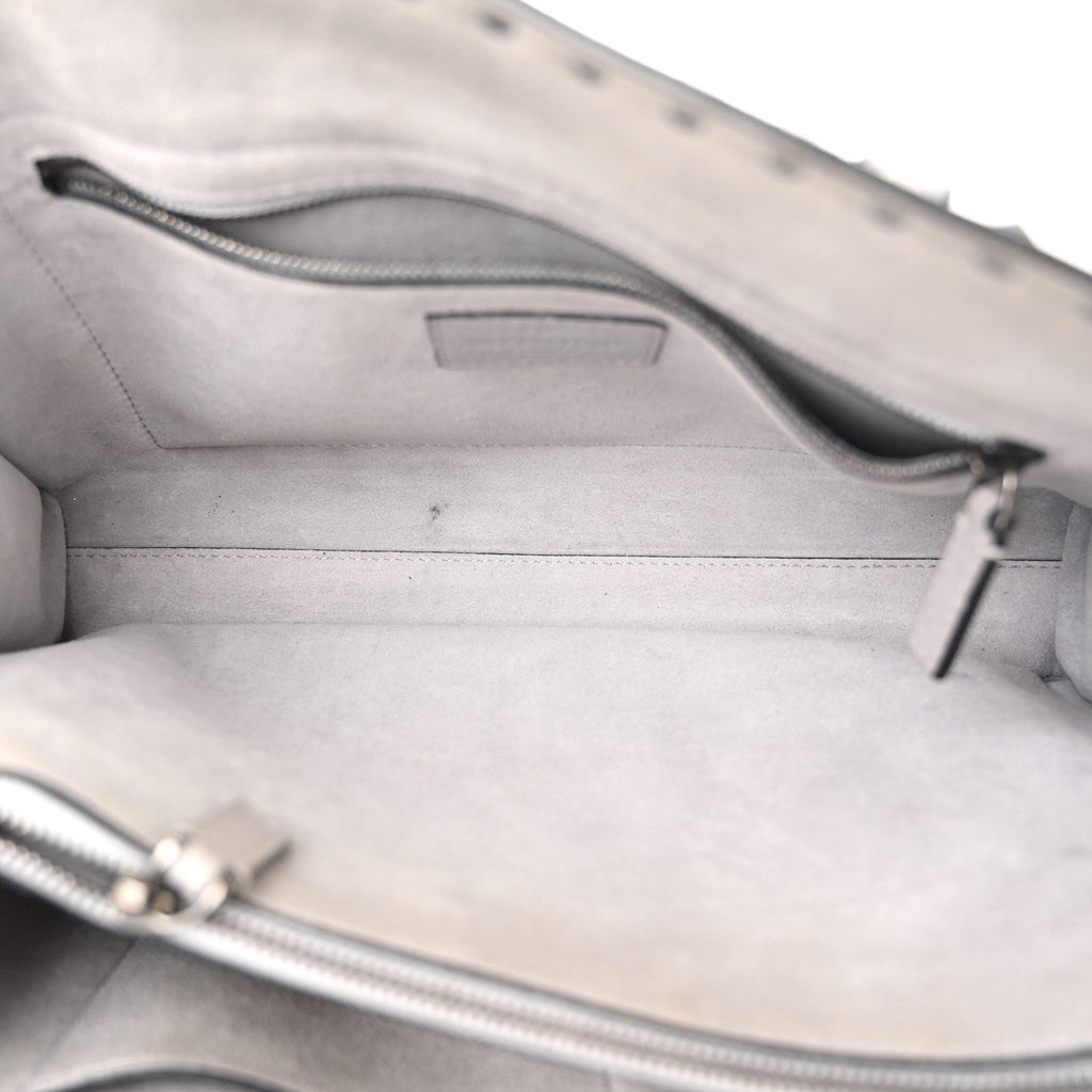 Grained Calfskin Medium Rockstud Double Handle Horizontal Tote Pastel Grey