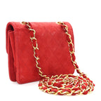 Suede Quilted Mini Square Flap Red