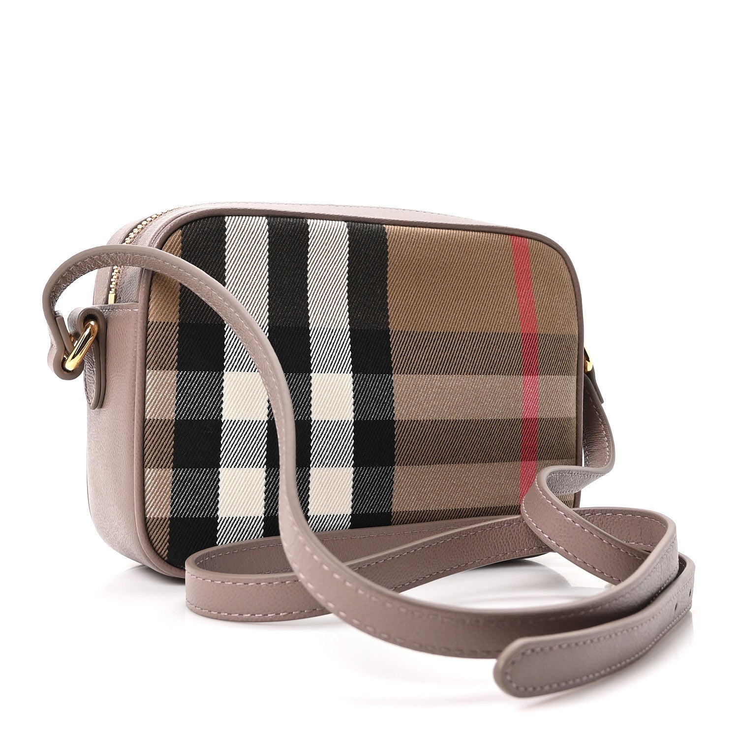 Calfskin House Check Large Camera Bag Grey Mink