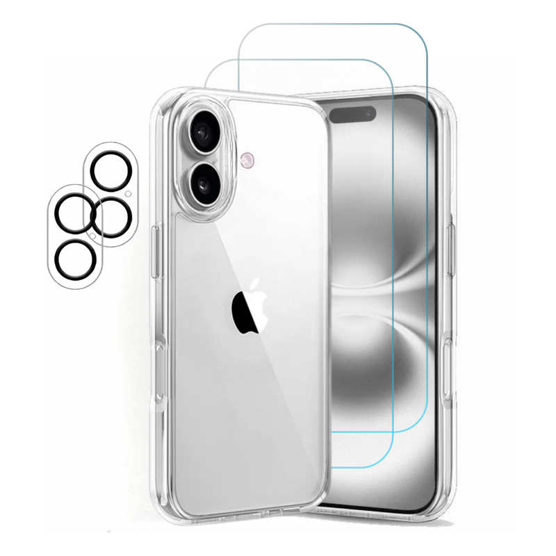 Entronix Bundle Compatible with iPhone 17 - [Hard] Clear Case, 2 Clear Screen Protector & 2 Camera Lens Protectors