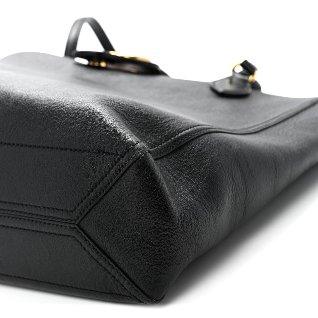 New Sakai Calfskin Lux Medium Dahlia Tote  Black