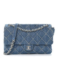 Frayed Denim Quilted Large Blue Chip Flap Blue