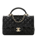 Lambskin Quilted Mini Top Handle Rectangular Flap Black