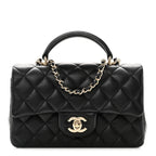 Lambskin Quilted Mini Top Handle Rectangular Flap Black