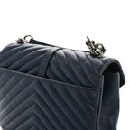 Sheepskin Matelasse Chevron Monogram Medium College Bag Navy
