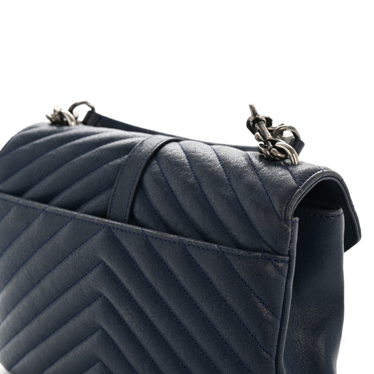 Sheepskin Matelasse Chevron Monogram Medium College Bag Navy