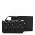 Lambskin Quilted Flap Phone Holder With Chain So Black