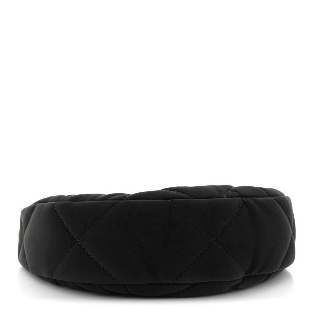Velvet Effect Nylon Shiny Crumpled Calfskin Coco Neige Quilted Clutch With Chain Black