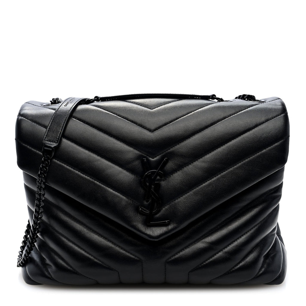 Calfskin Y Quilted Monogram Monochrome Medium Loulou Chain Satchel Black