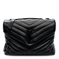 Calfskin Y Quilted Monogram Monochrome Medium Loulou Chain Satchel Black