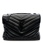 Calfskin Y Quilted Monogram Monochrome Medium Loulou Chain Satchel Black