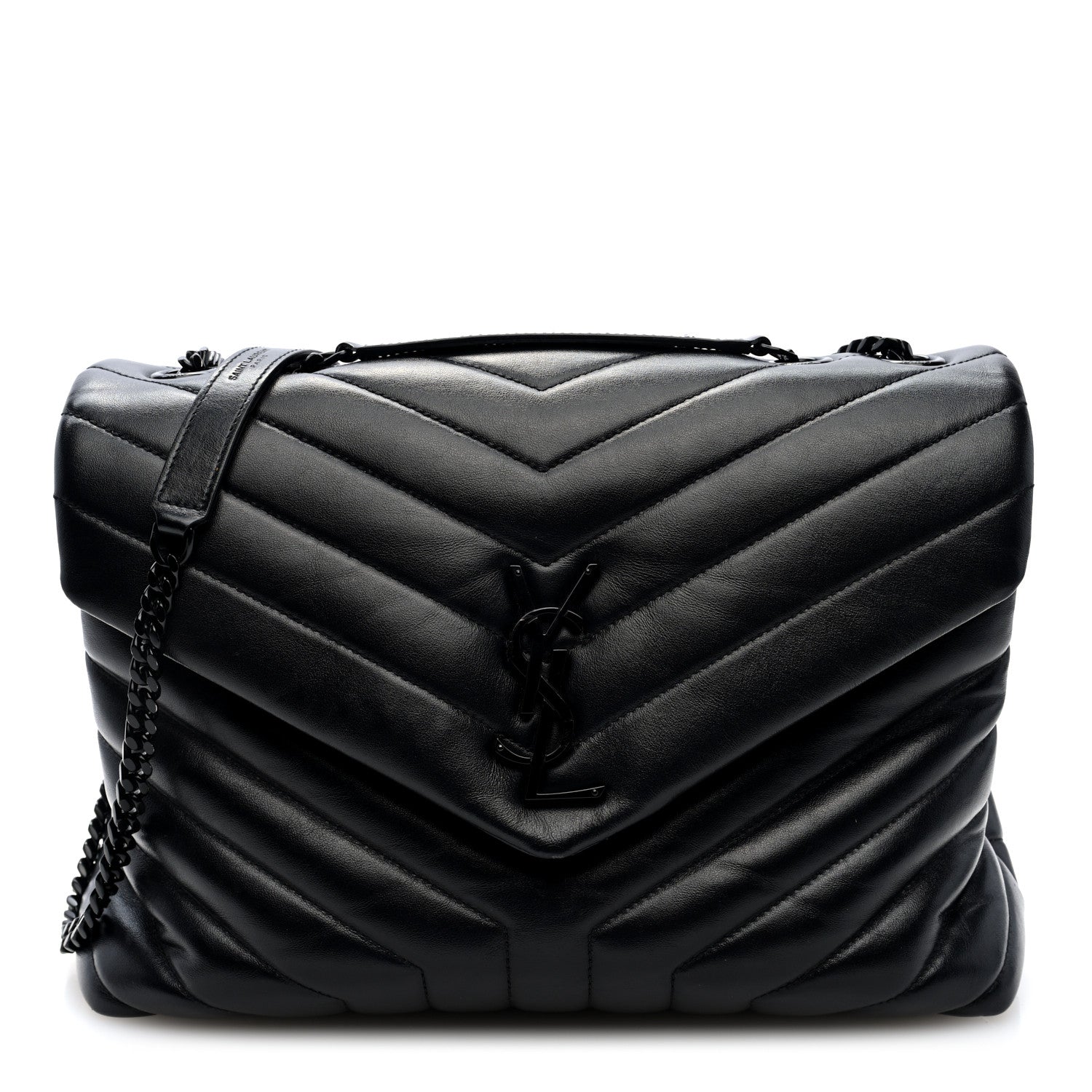 Calfskin Y Quilted Monogram Monochrome Medium Loulou Chain Satchel Black