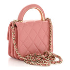 Lambskin Quilted Top Handle Flap Clutch With Chain Pink