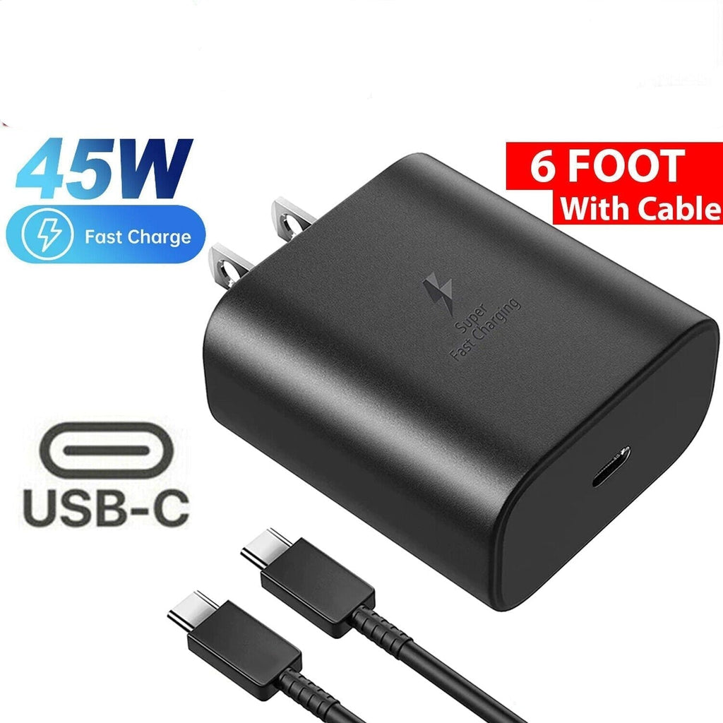45W USB-C Super Fast Wall Charger + 6FT Cable For Samsung Galaxy S20 S21 S22 S23 - 6FT Cable
