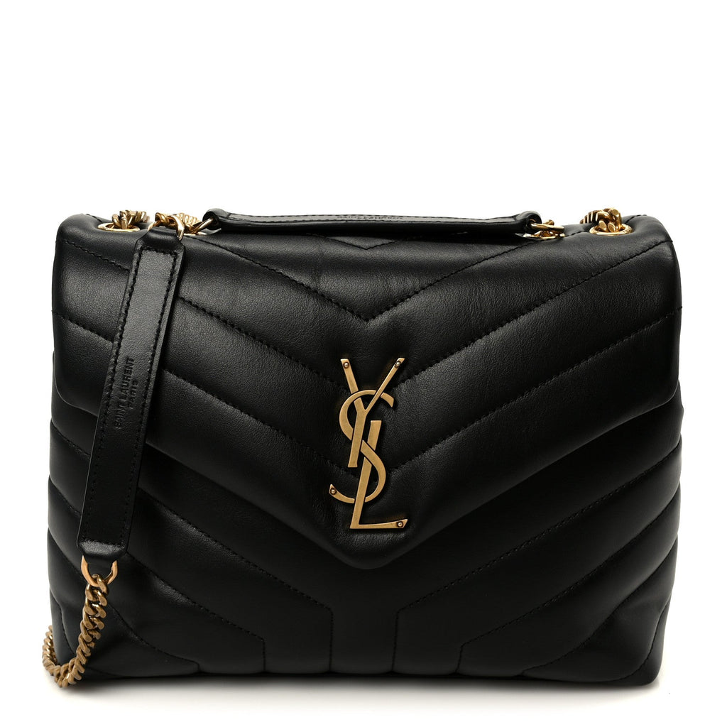 Calfskin Y Quilted Monogram Small Loulou Chain Satchel Black