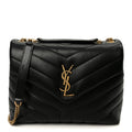 Calfskin Y Quilted Monogram Small Loulou Chain Satchel Black