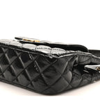 Shiny Crumpled Calfskin Quilted Small Wavy CC Hobo Black