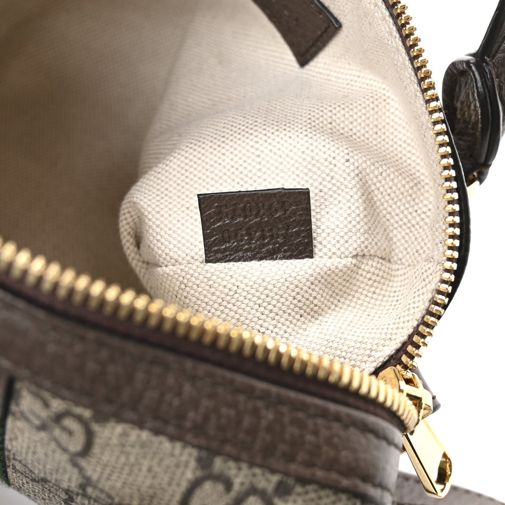 GG Supreme Monogram Textured Dollar Calfskin Web Super Mini Ophidia Top Handle Bowler Bag Beige Ebony New Acero