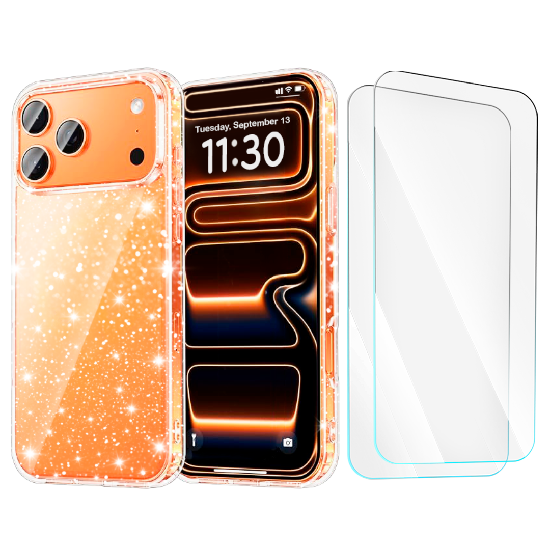 Entronix Bundle Compatible with iPhone 17 Pro Max - [Hard] Glitter Clear Case & 2 Clear Screen Protectors