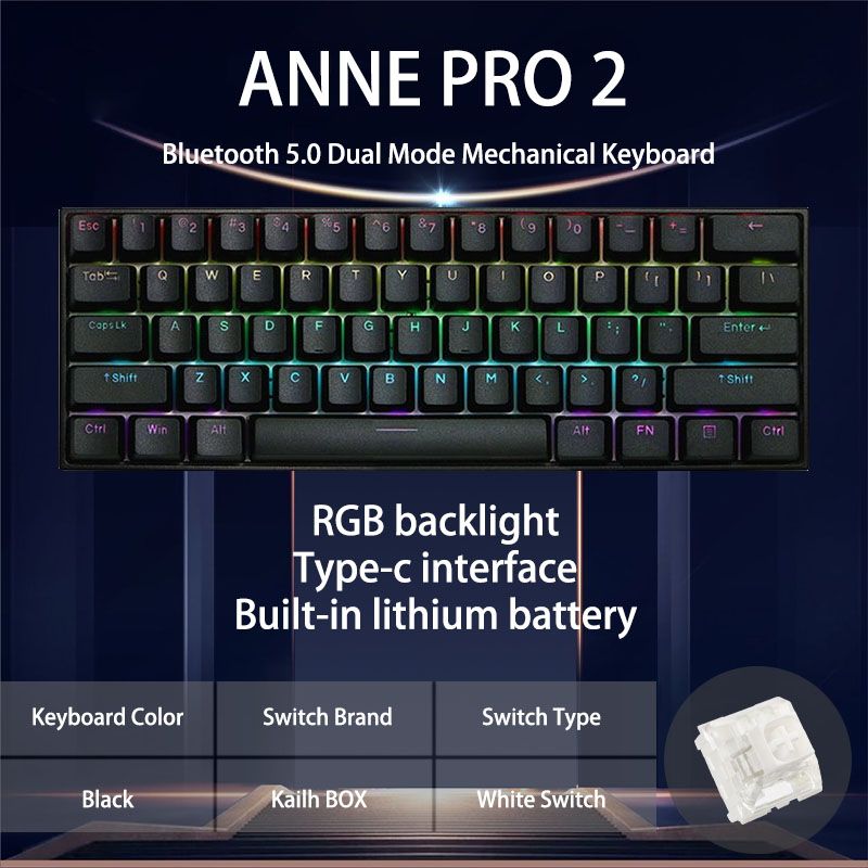 60% 61 Keys Portable Mini Wireless bluetooth 5.0 Mechanical Keyboard Office Gaming Keyboard Type-C Detachable Cable - B switch