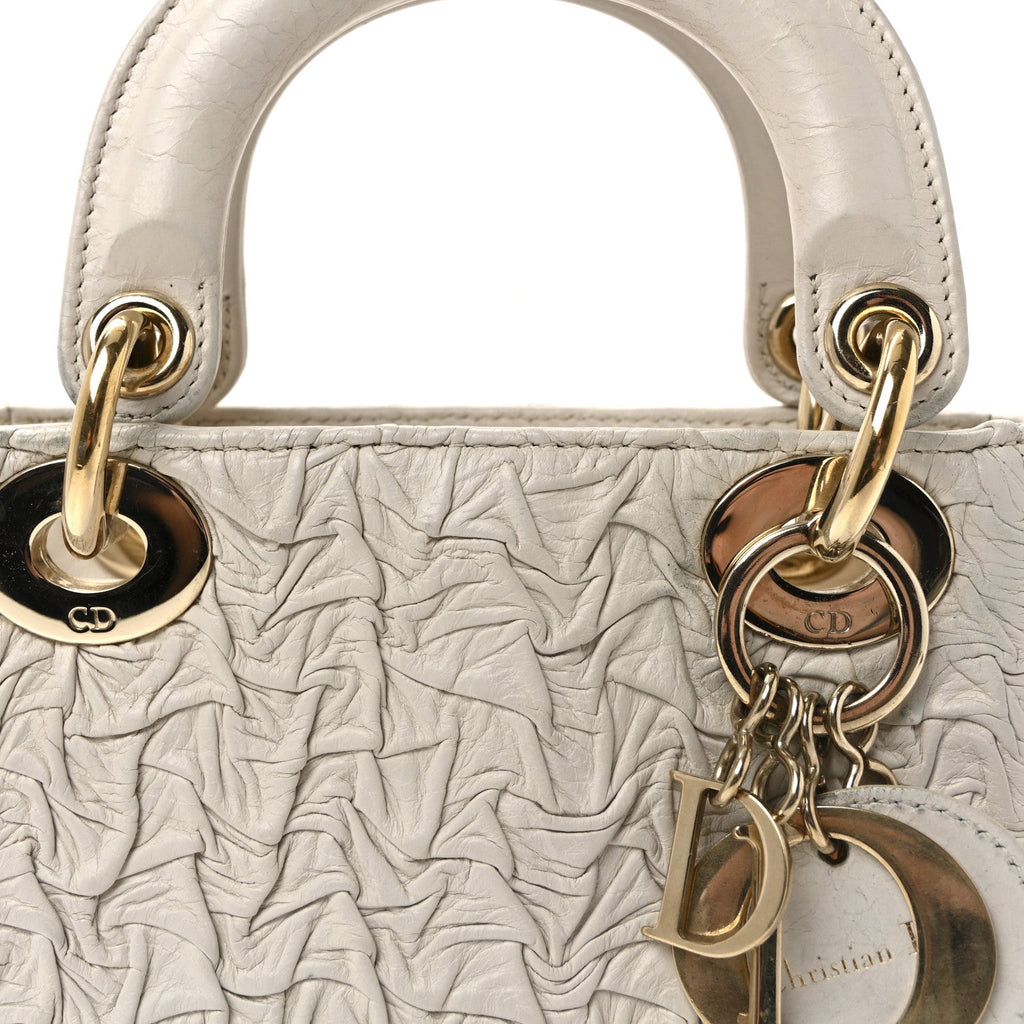 Lambskin Gathered Mini Lady Dior White