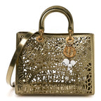 X DAVID WISEMAN Metallic Calfskin Laser Cut Large Lady Dior Gold