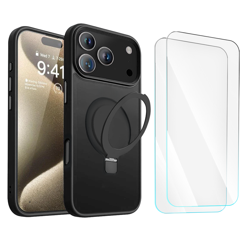 Entronix Bundle Compatible with iPhone 17 Pro - [Magnetic] Translucent Matte Gripstand Case & 2 Clear Screen Protectors
